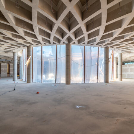 Plancher de cave à caissons ou à poutres transversales de forme circulaire, réalisé avec un coffrage Arbloc